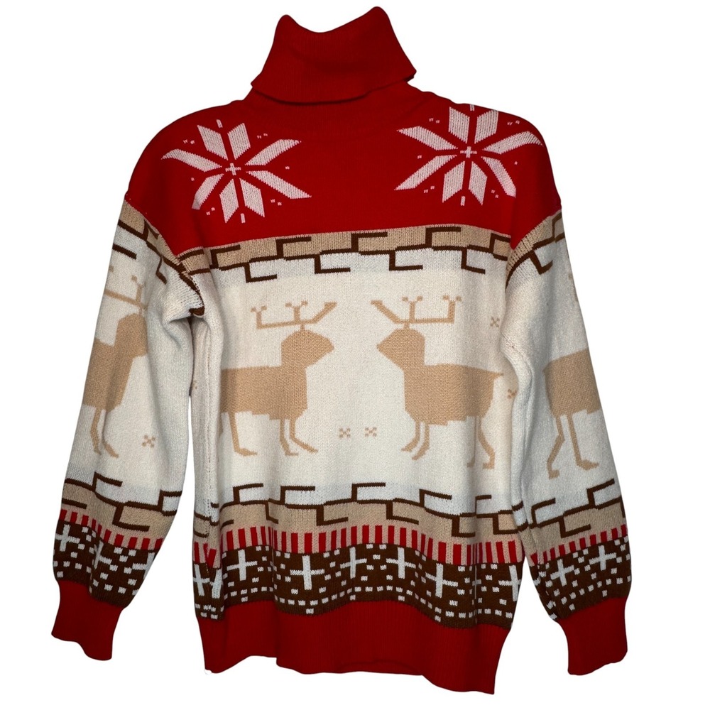 NEW Christmas Holiday Red Turtleneck Sweater Womens Small Elk Snow Lot of 2 FLAW